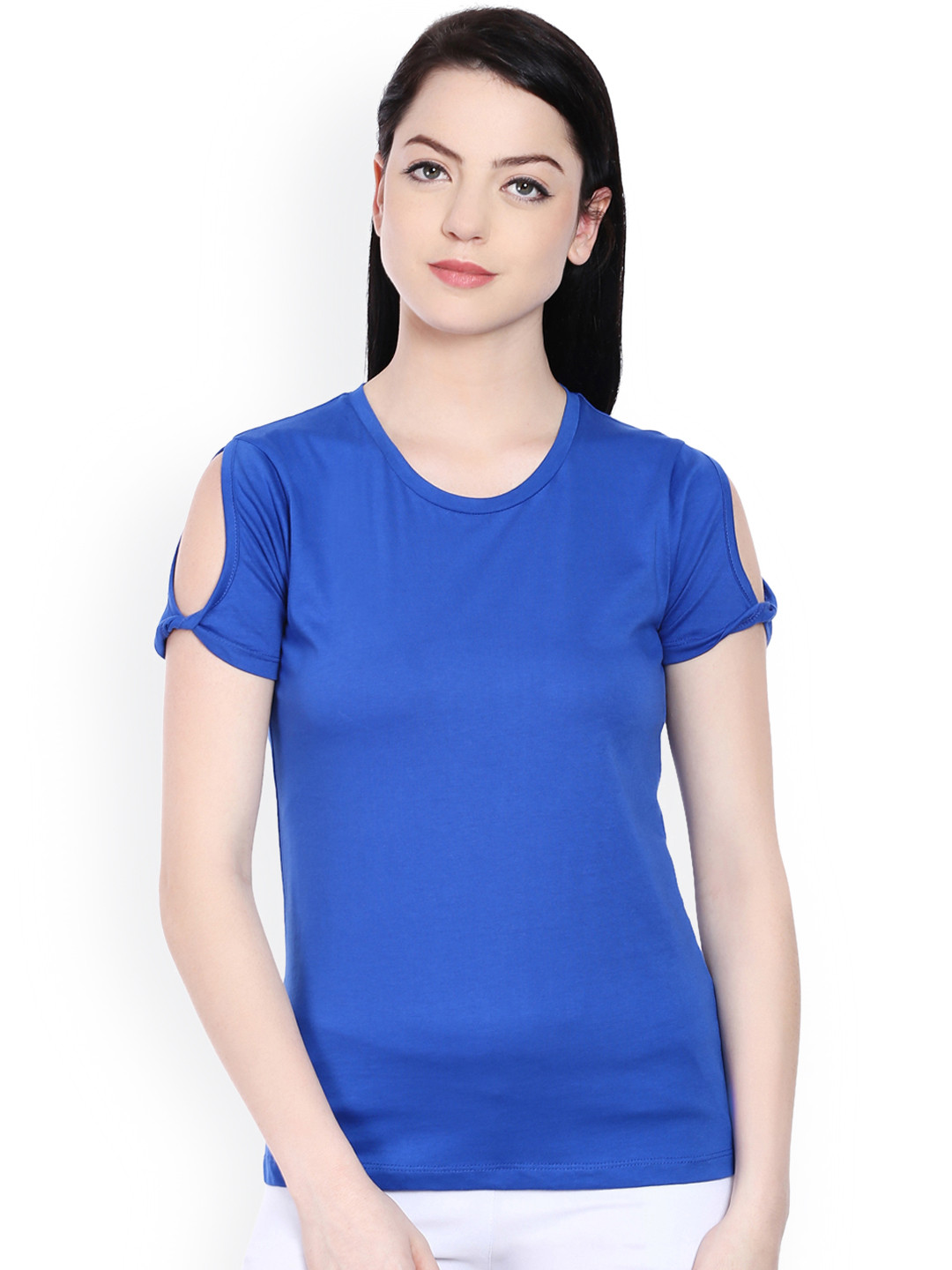 Style Quotient Women Blue Cold-Shoulder Top