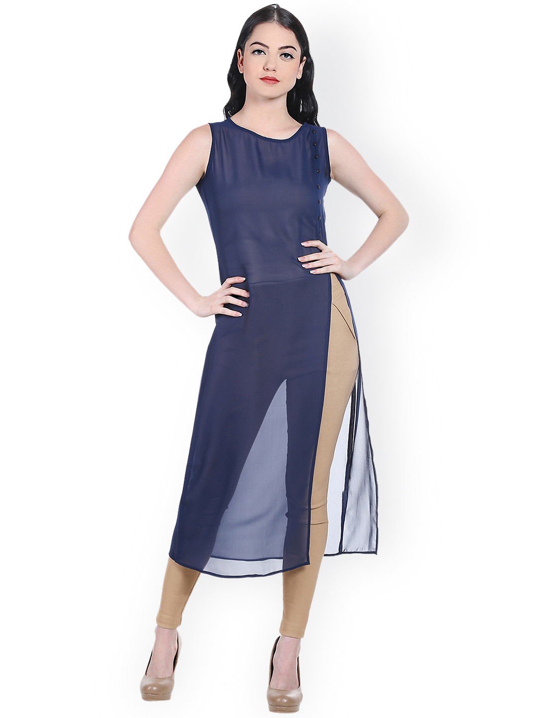 Style Quotient Navy Midi Sheer Top