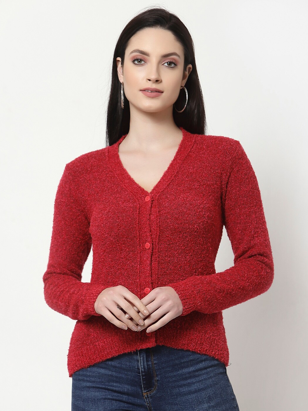 Red v neck discount cardigan womens