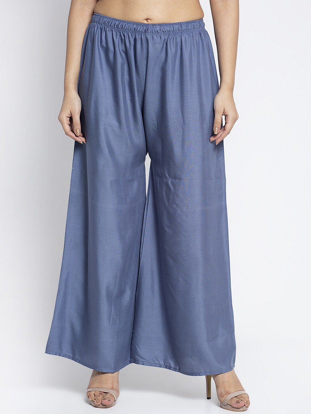 Jinfo Women Grey Flared Knitted Ethnic Palazzos