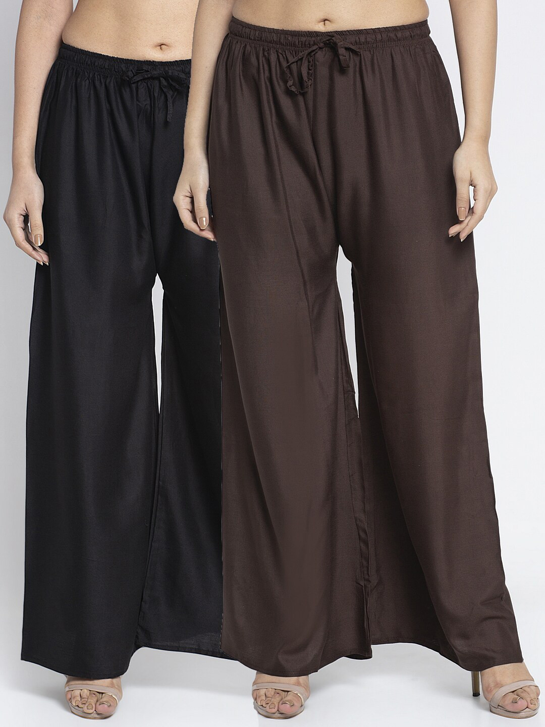 Jinfo Women Black & Brown 2 Flared Ethnic Palazzos