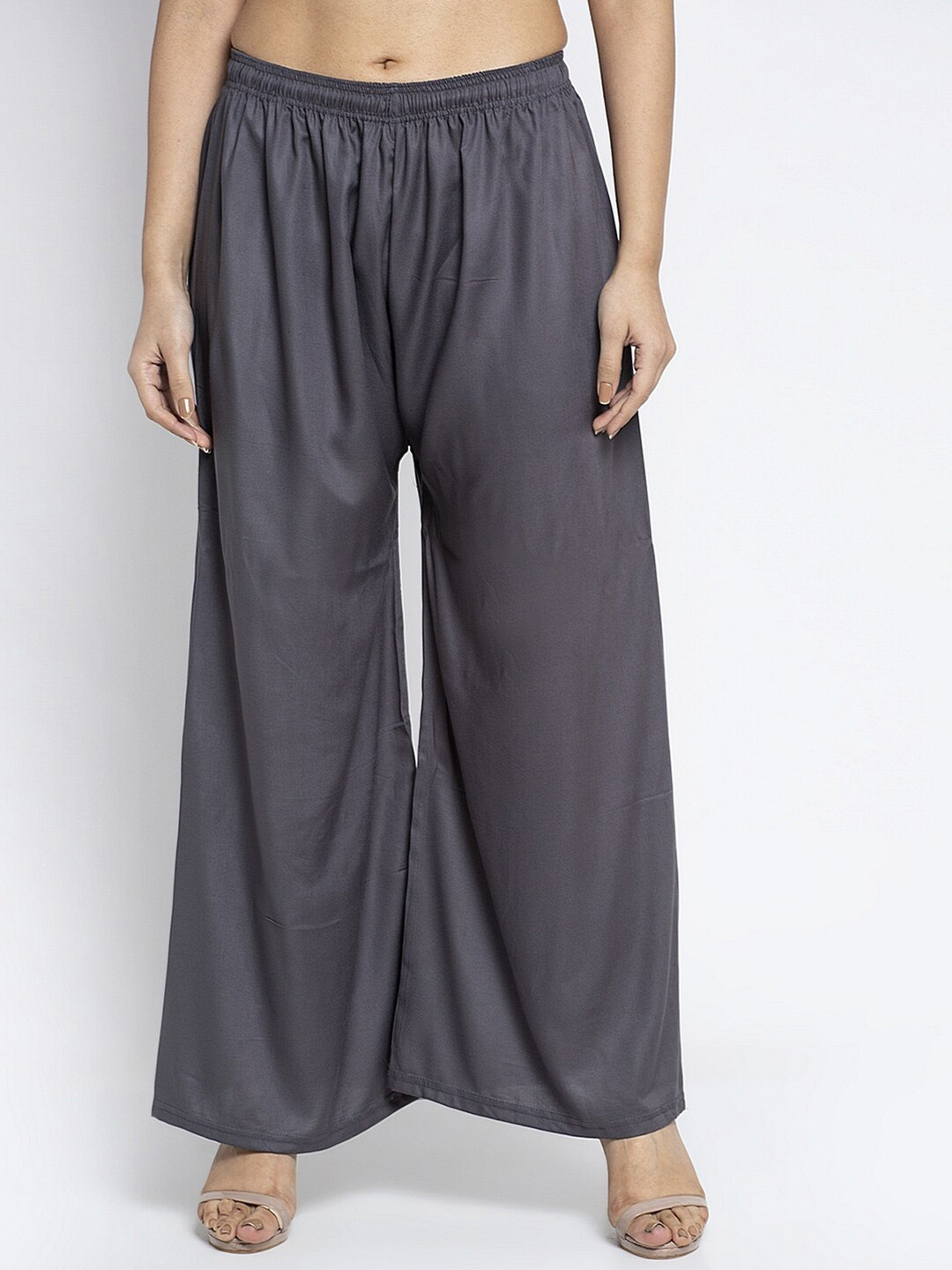 Jinfo Women Grey Flared Knitted Ethnic Palazzos