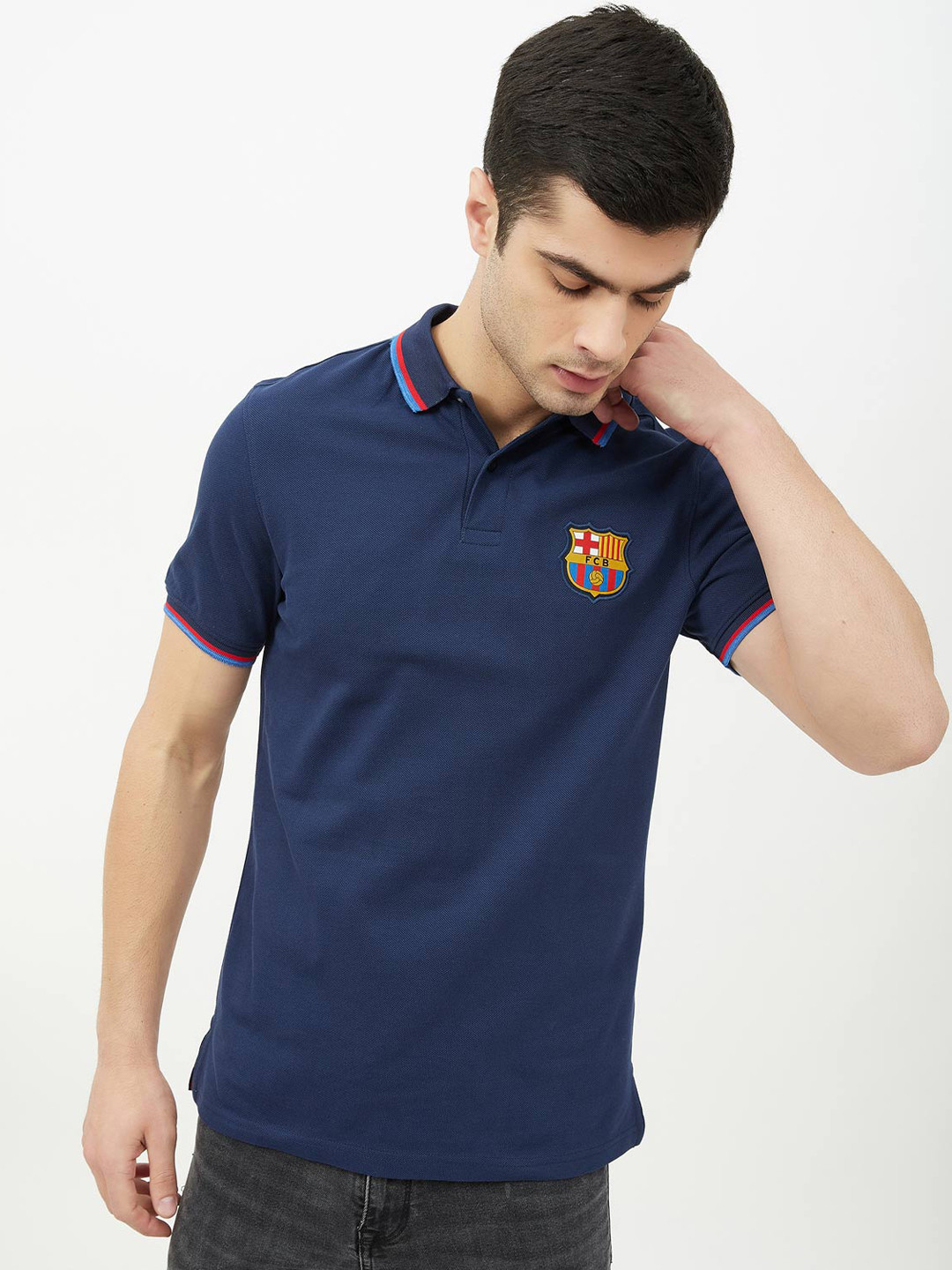 FC Barcelona Men Navy Blue Classic Polo T-shirt