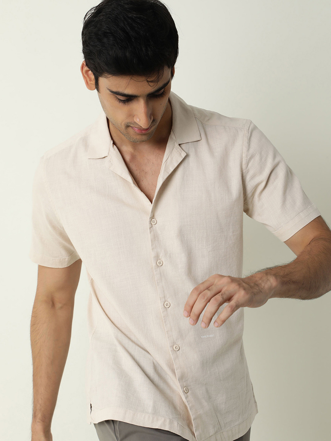 RARE RABBIT Men Beige Custom Slim Fit Casual Shirt