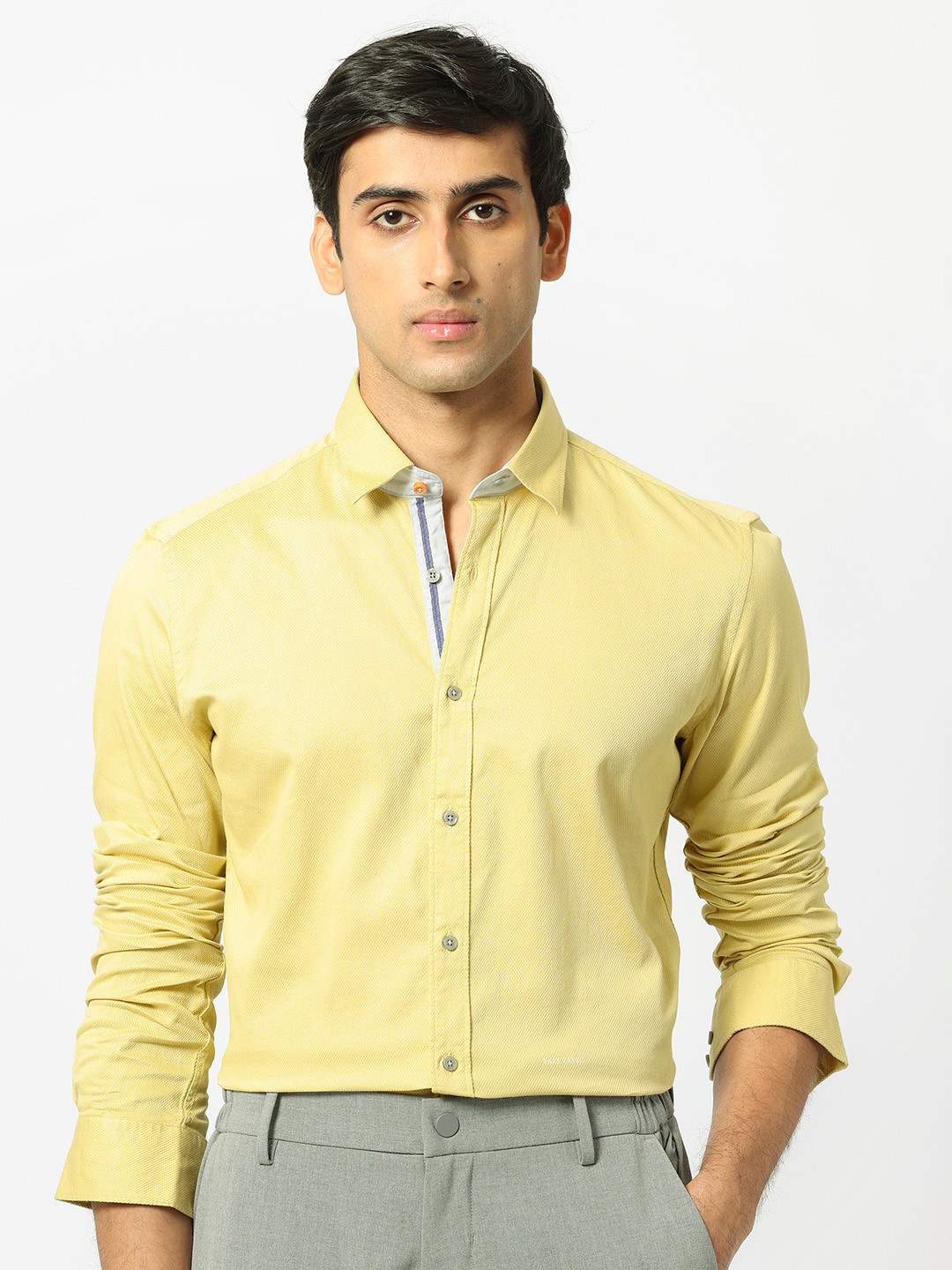 RARE RABBIT Men Yellow Custom Slim Fit Casual Shirt