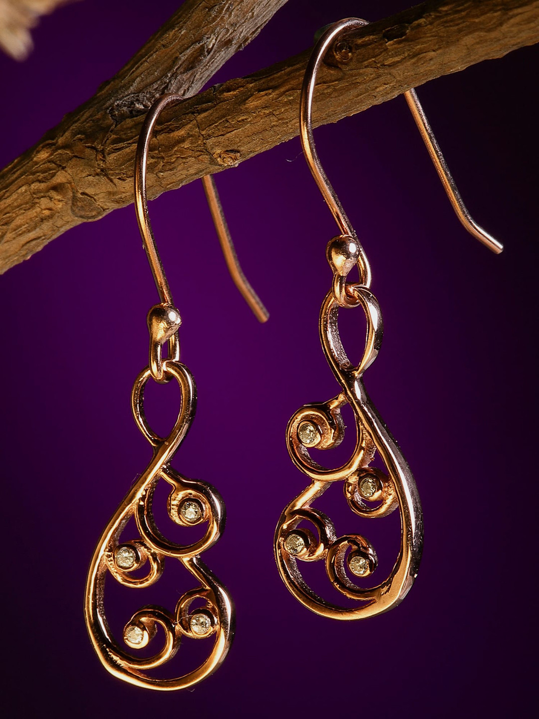 KUNUZ Rose Gold-Toned Classic American Diamond Studded 925 Sterling Silver Drop Earrings