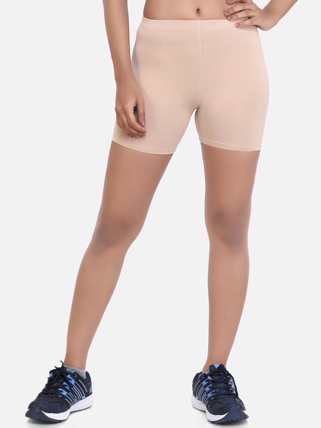 LAASA SPORTS Women Beige Skinny Fit Training or Gym Sports Shorts