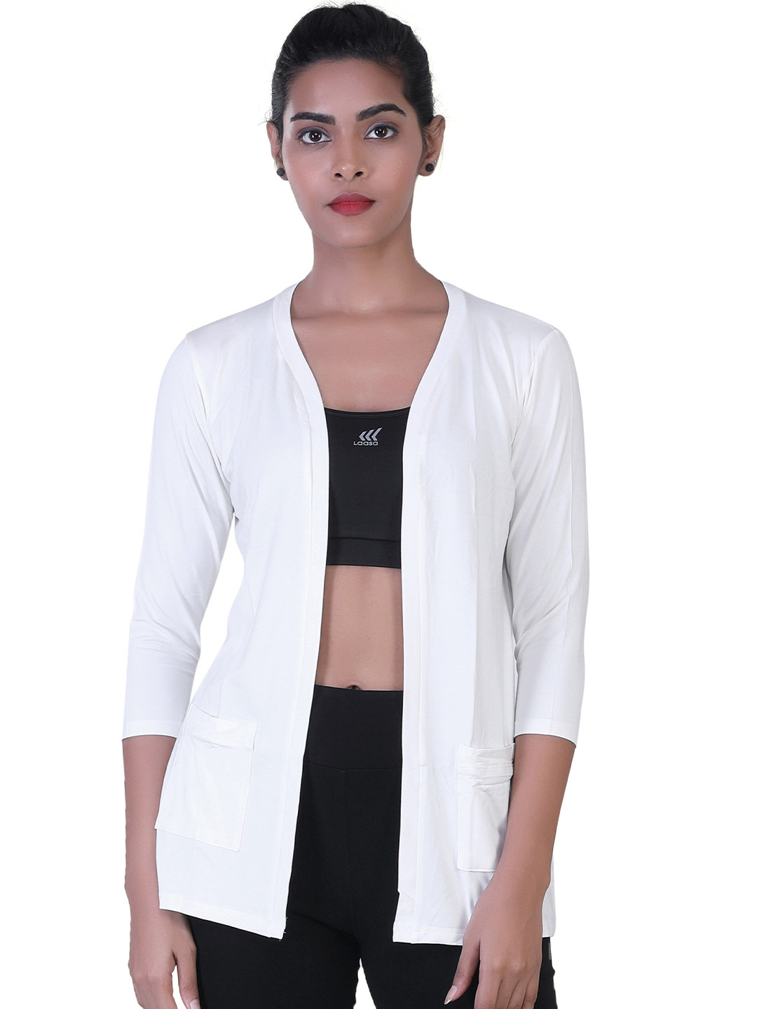 LAASA SPORTS Women White Open Front Shrug