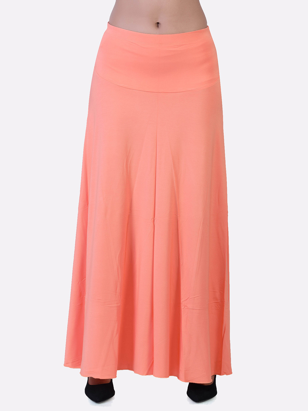 LAASA SPORTS Women Peach-Coloured Solid Flared Long Maxi Skirt