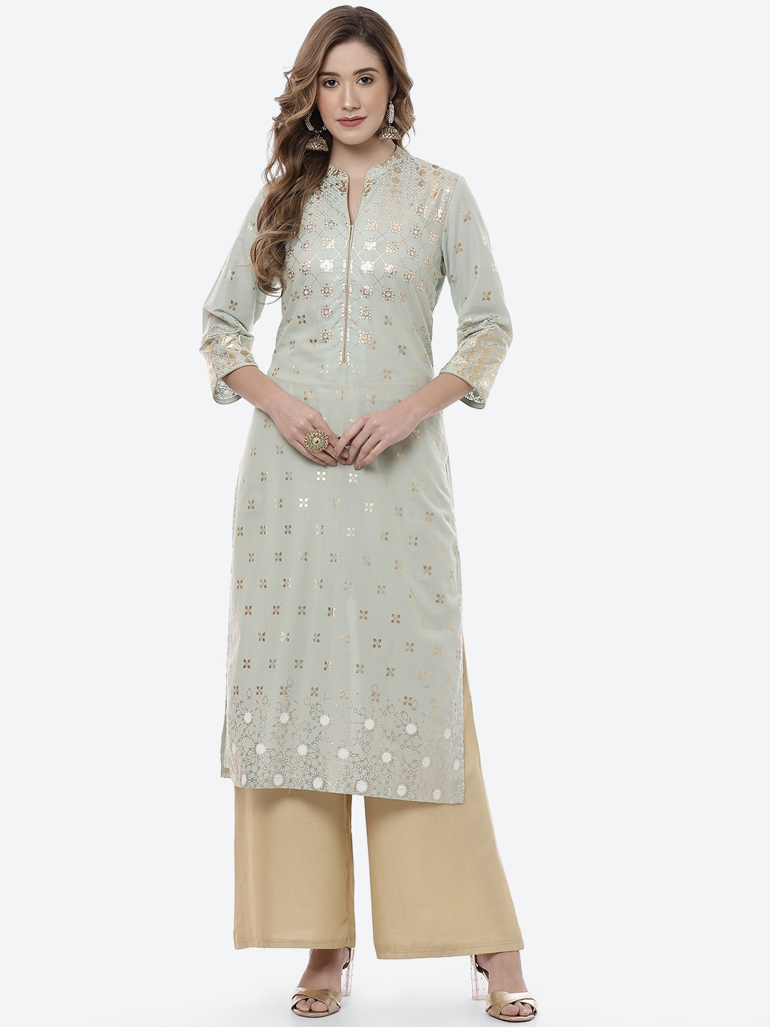 Biba Women Sea Green Ethnic Motifs Printed Kurta