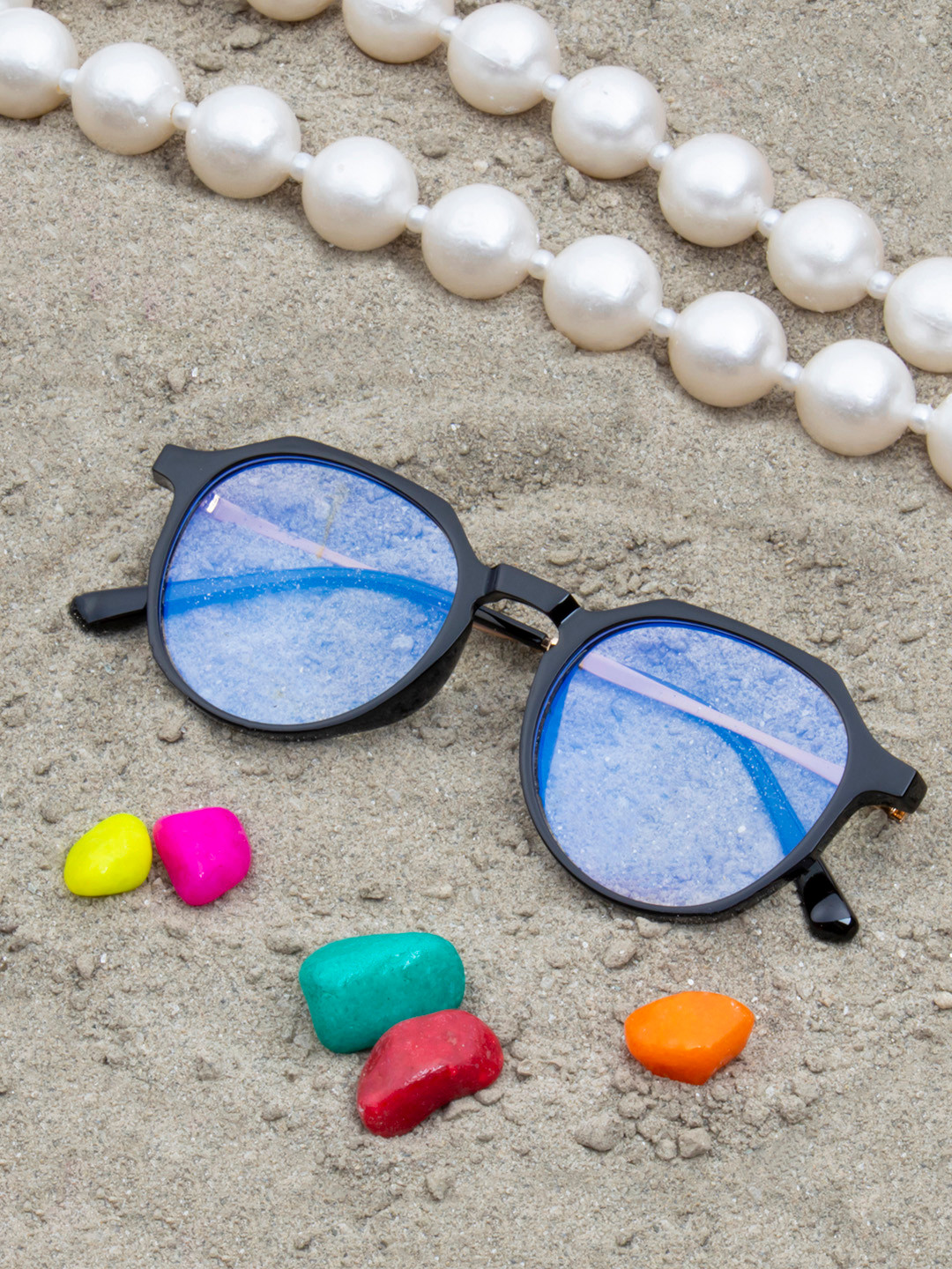 Ted Smith Unisex Black Solid Round Frames Eyeglasses