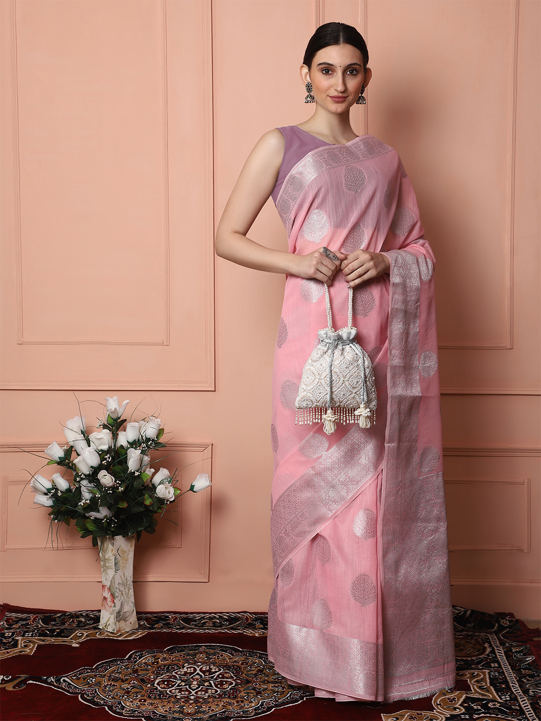 MASQ Tan & White Embroidered Potli Clutch