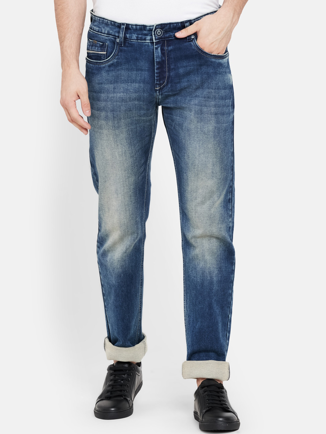 Duke Men Grey Slim Fit Low Distress Heavy Fade Cotton Stretchable Jeans