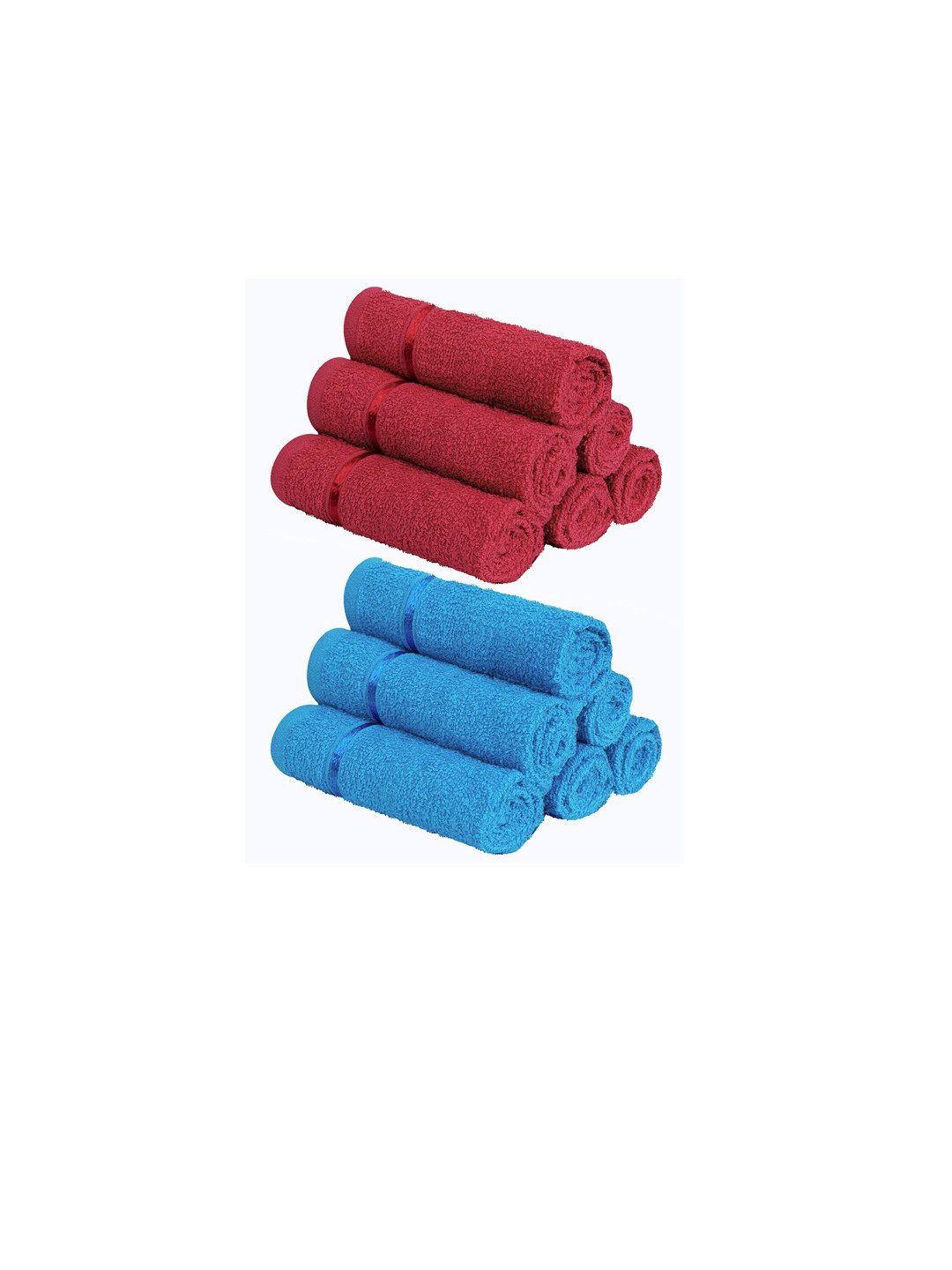 Story@home Set Of 12 Blue & Red Solid 450 GSM Pure Cotton Face Towels