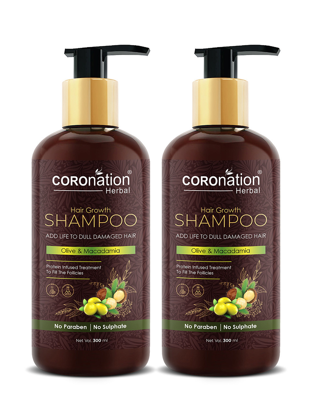 COROnation Herbal Set of 2 Olive & Macadamia Hair Growth Shampoo 300 ml Each
