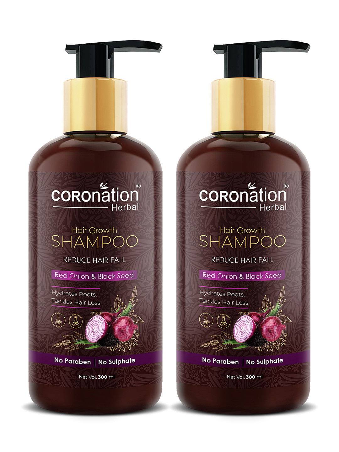 COROnation Herbal Set of 2 Red Onion & Black Seed Hair Growth Shampoo 300 ml Each