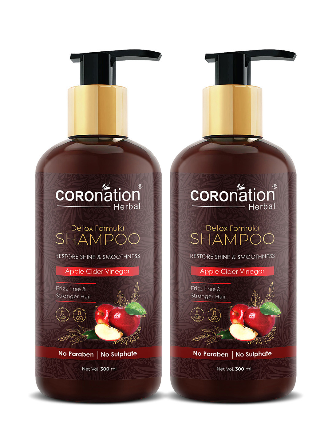 COROnation Herbal Set of 2 Apple Cider Vinegar Detox Formula Shampoo 300 ml Each