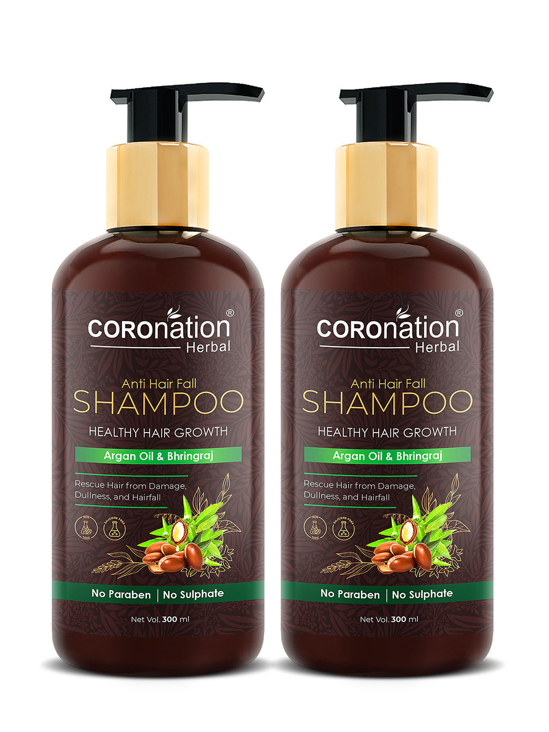 COROnation Herbal Set of 2 Argan Oil & Bhringraj Anti Hair Fall Shampoo 300 ml Each
