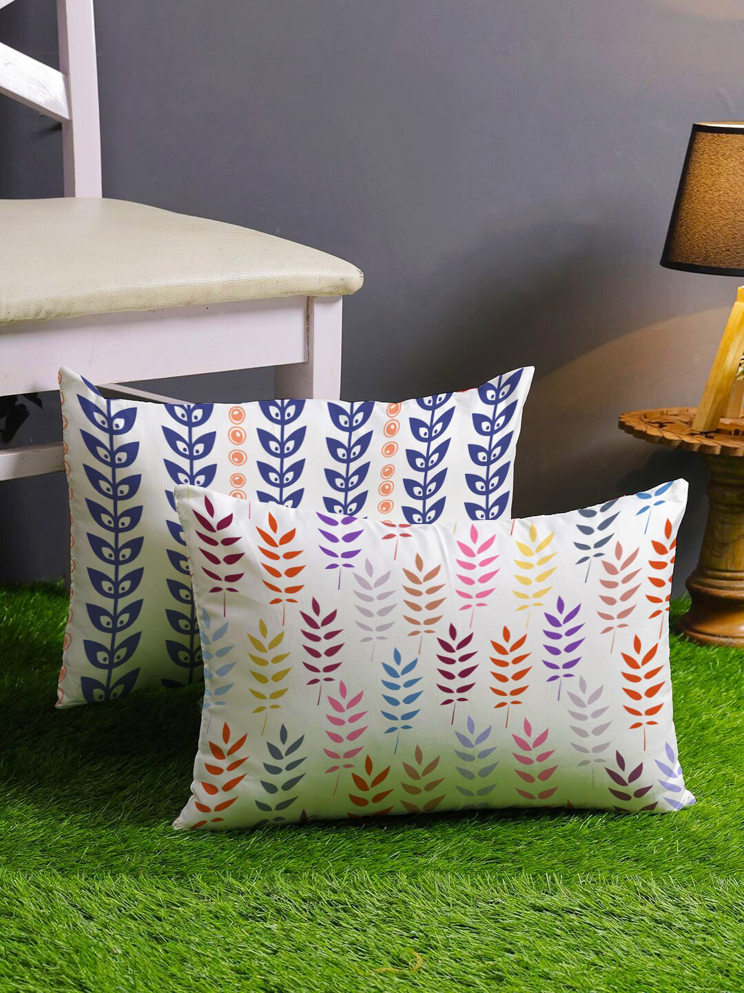 STITCHNEST Set of 2 Blue & White Floral 12'' x 18'' Cushion Cover
