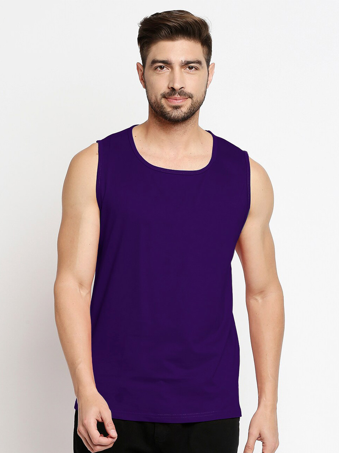 Blacksmith Men Purple Solid Pure Cotton T-shirt