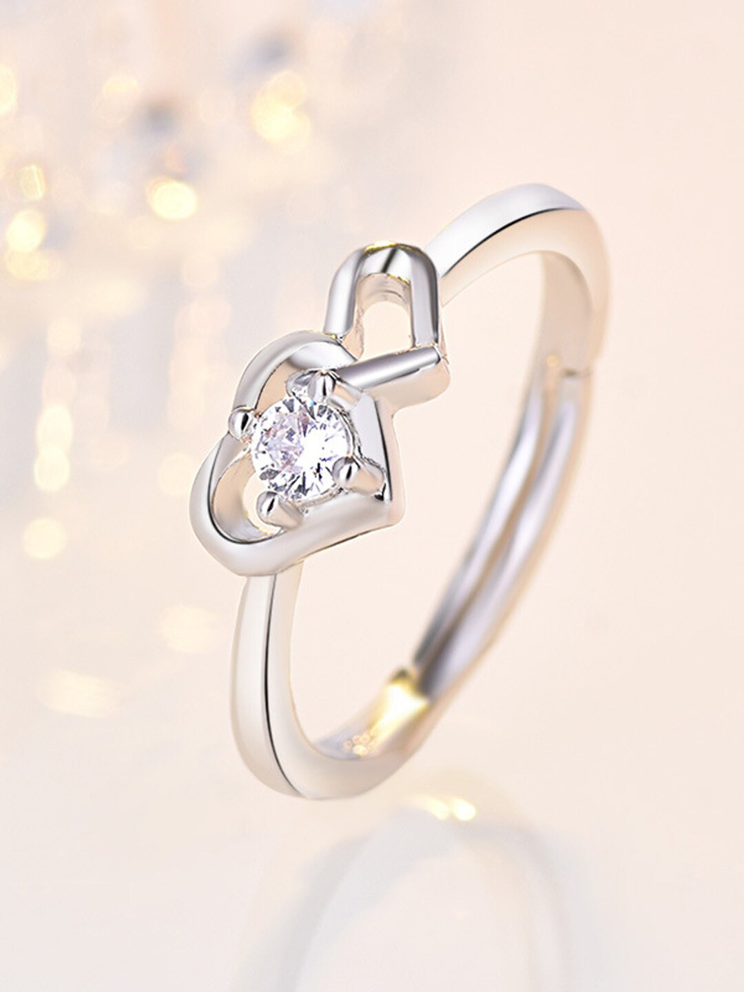 Shining Diva Fashion Platinum-Plated  White CZ-Studded Adjustable Heart Shaped Finger Ring
