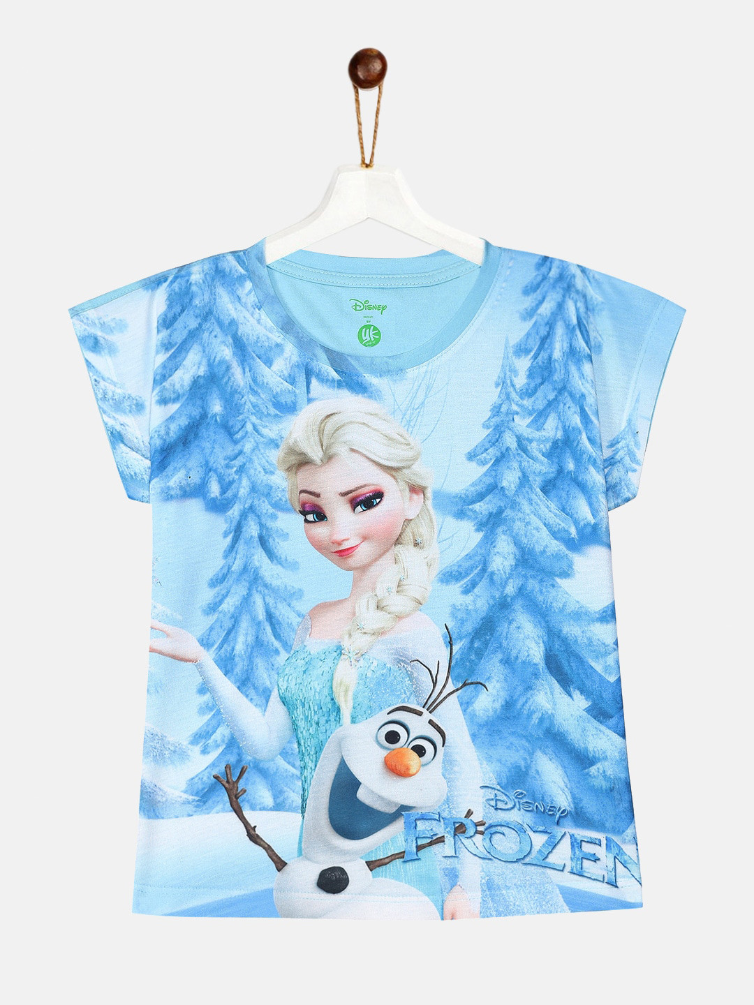 YK Disney Girls Blue & Beige Frozen Printed T-shirt