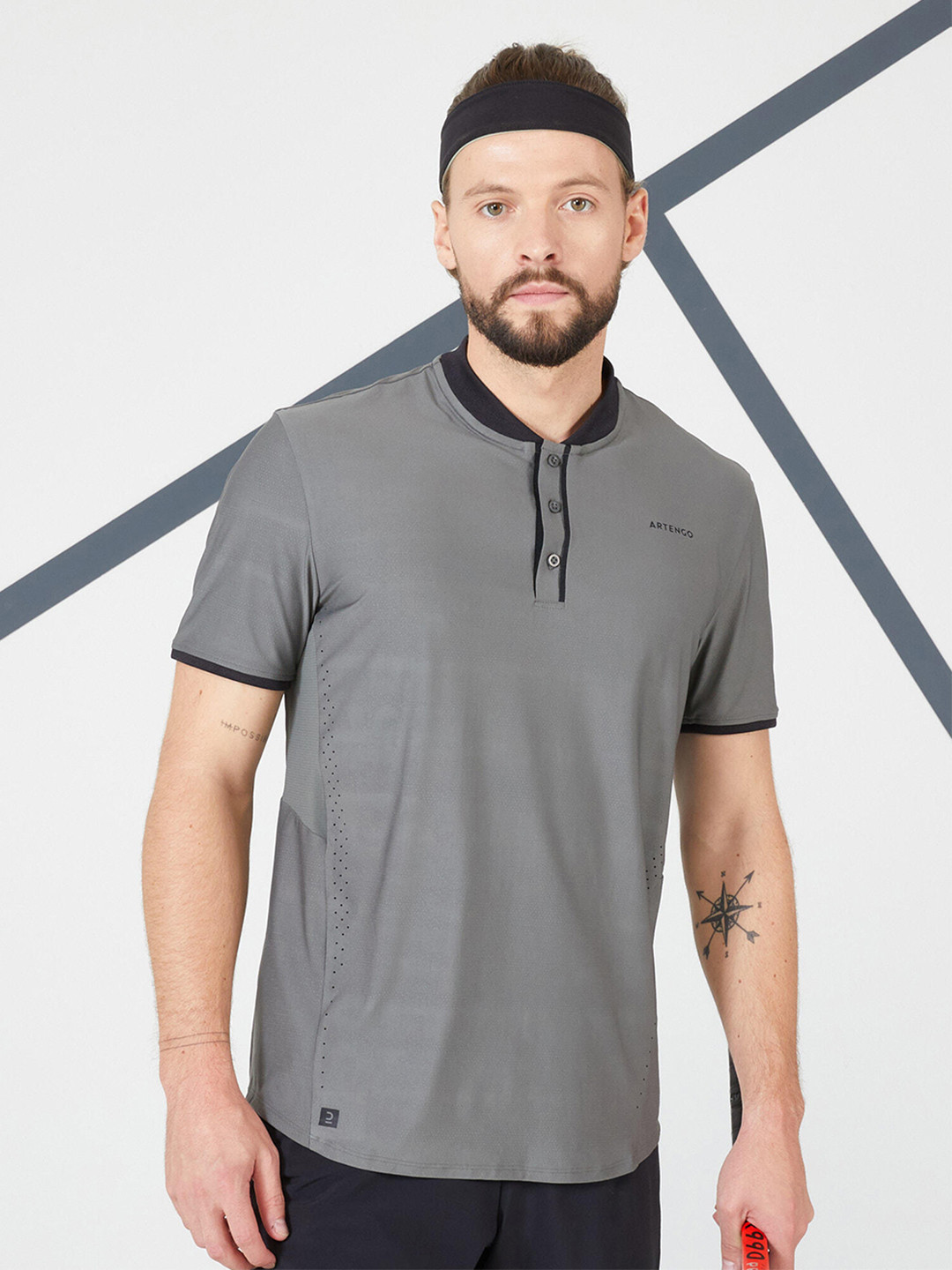 Decathlon ARTENGO - Men Khaki Grey Dry Tennis T-Shirt