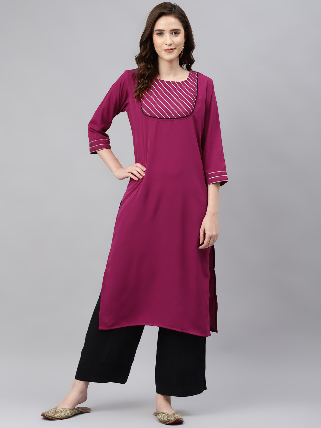 Sasimo Women Magenta Yoke Design Gotta Patti Kurta