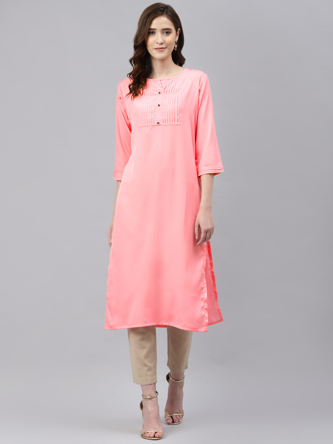 Sasimo Women Pink Solid Kurta