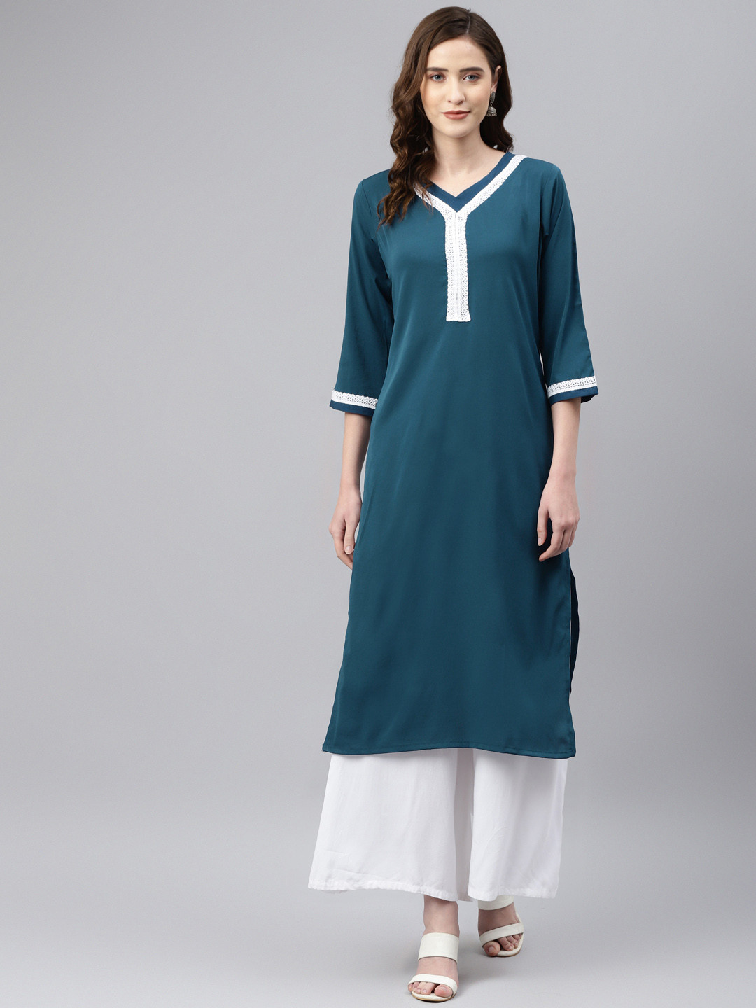 Sasimo Women Teal Blue Solid Kurta