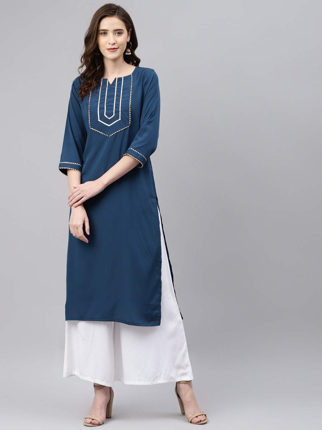 Sasimo Women Blue Solid Yoke Design Gotta Patti Kurta