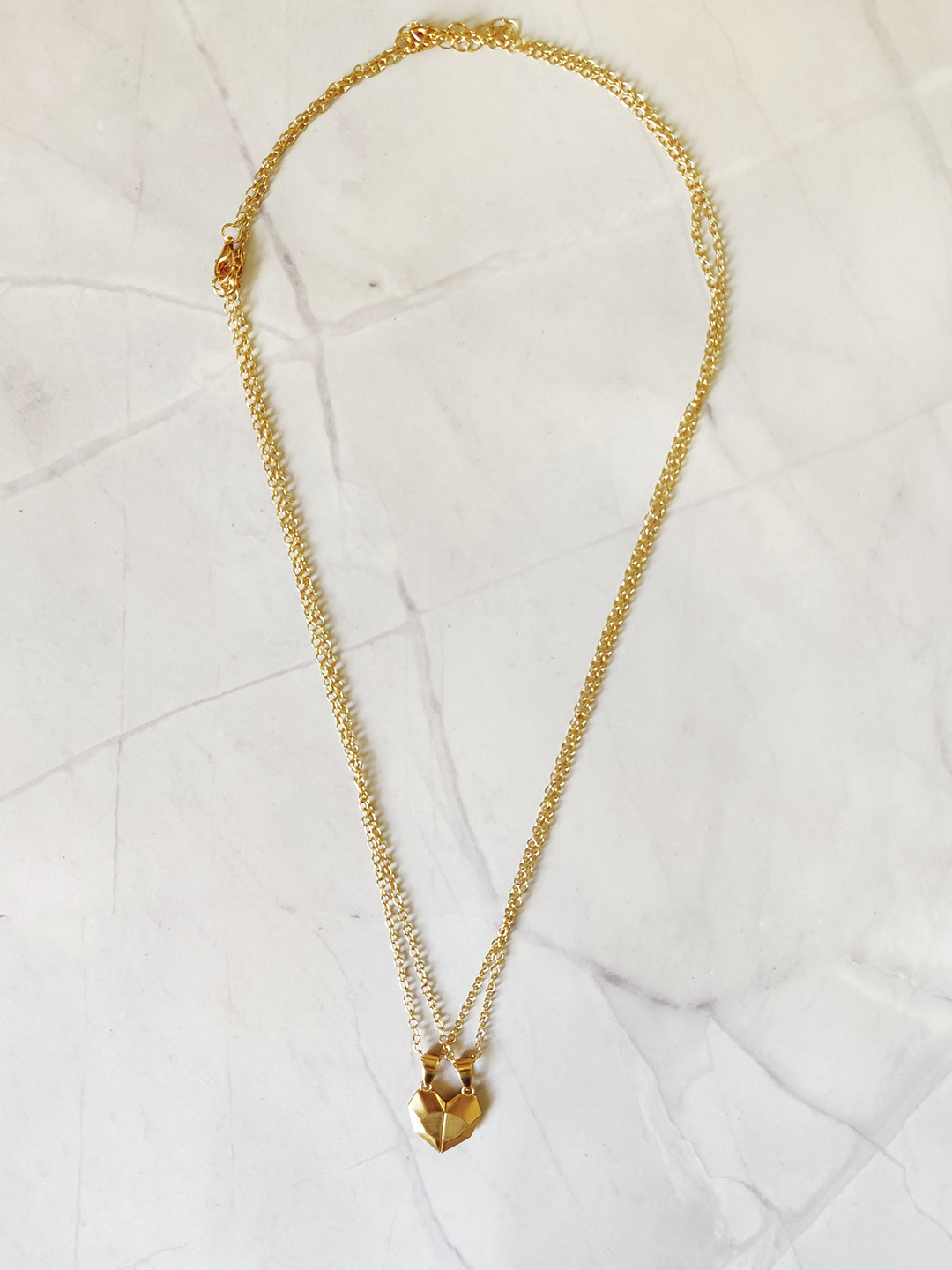 EL REGALO Unisex Set Of 2 Gold-Toned Heart Pendant Necklace