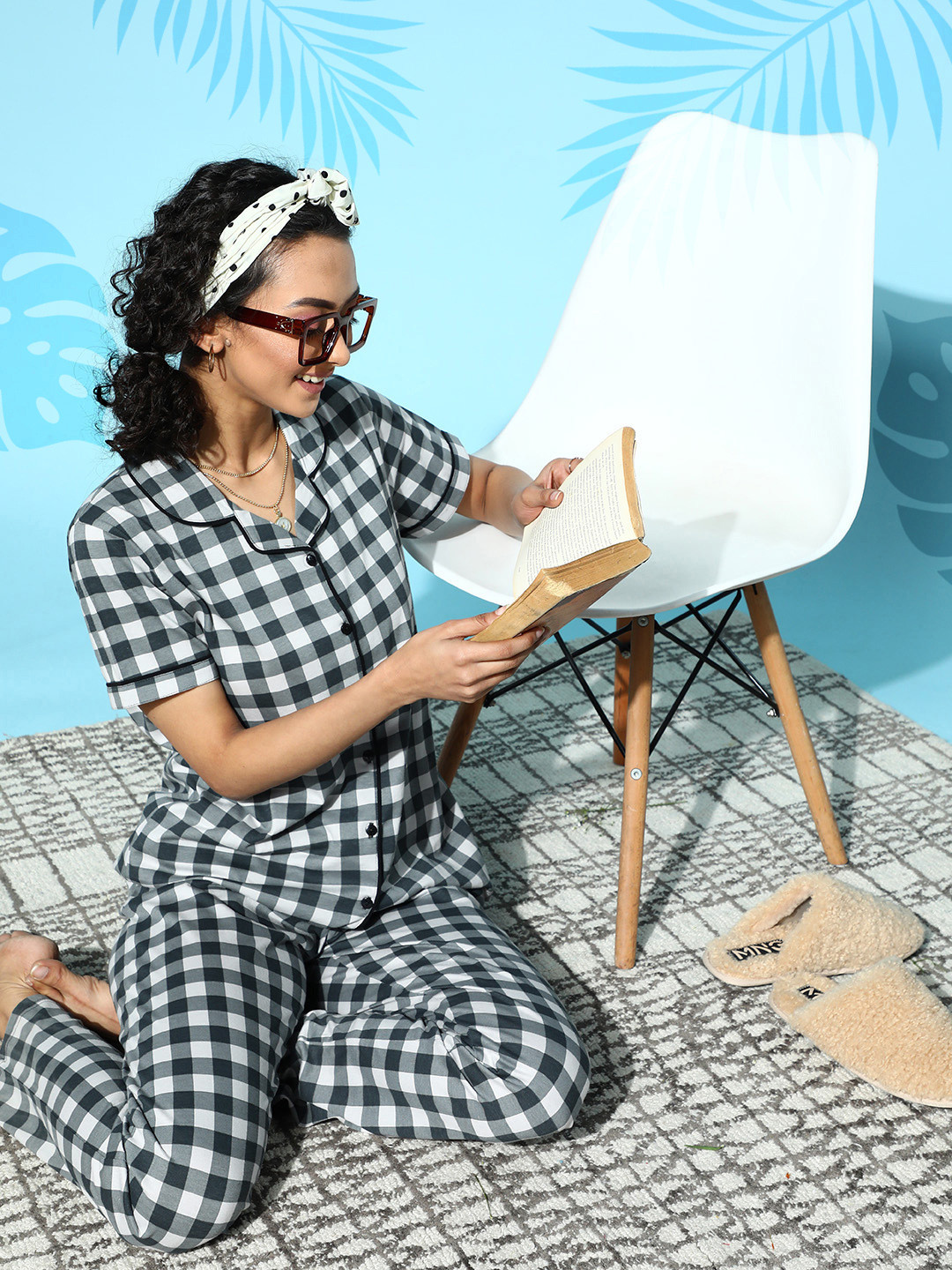 Kanvin Stylish Black Checked Printed Night Suit