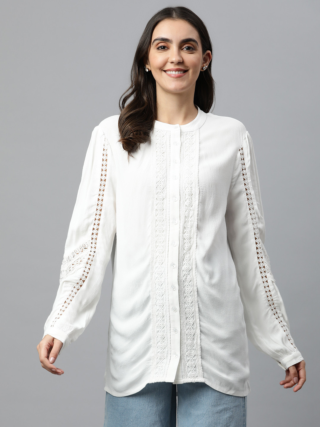 Marks & Spencer Women White Casual Shirt with Puff Sleeves