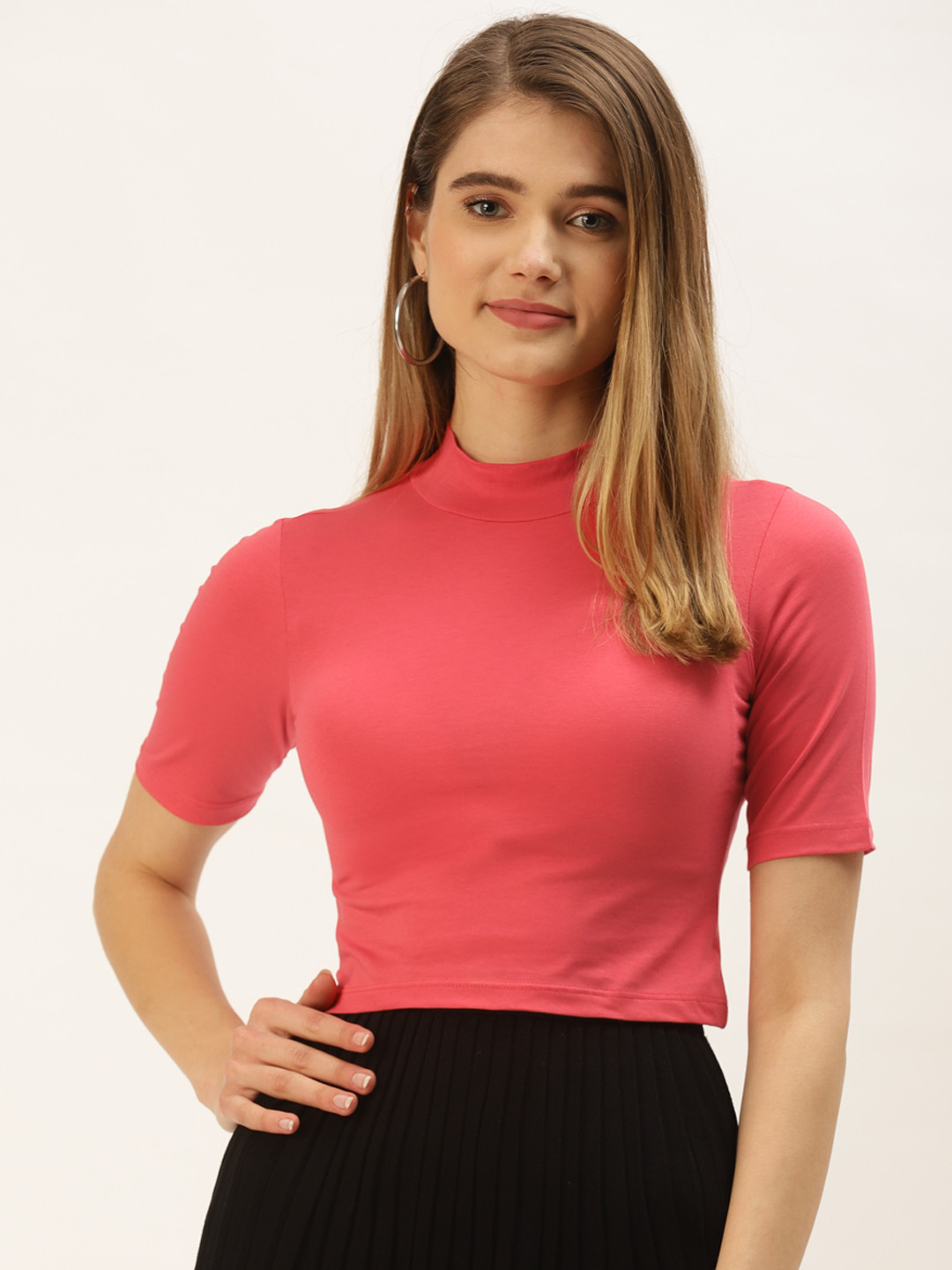 FEMEA Coral Solid Cotton Crop Top