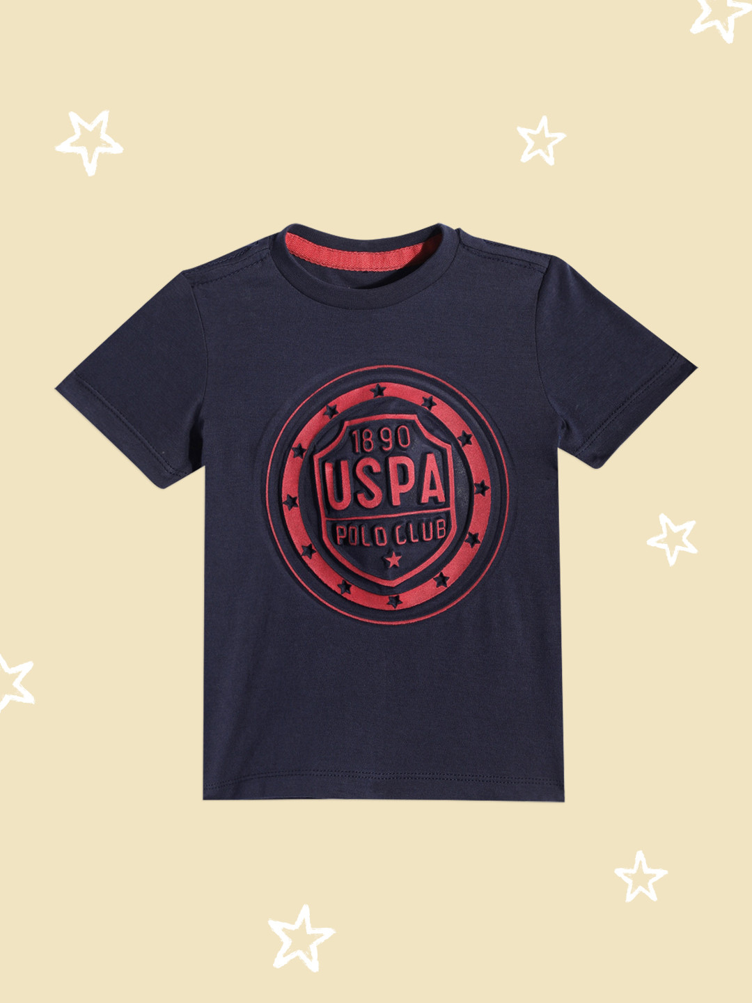 U.S. Polo Assn. Kids Boys Navy Blue & Red Brand Logo Printed Pure Cotton T-shirt