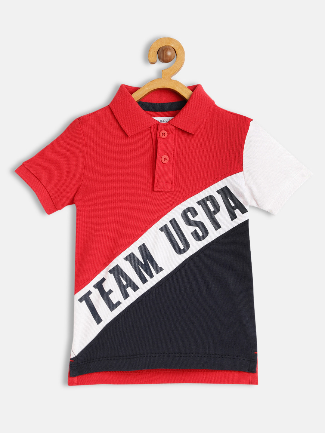 U.S. Polo Assn. Kids Boys Red & Navy Blue Colourblocked Pure Cotton T-shirt