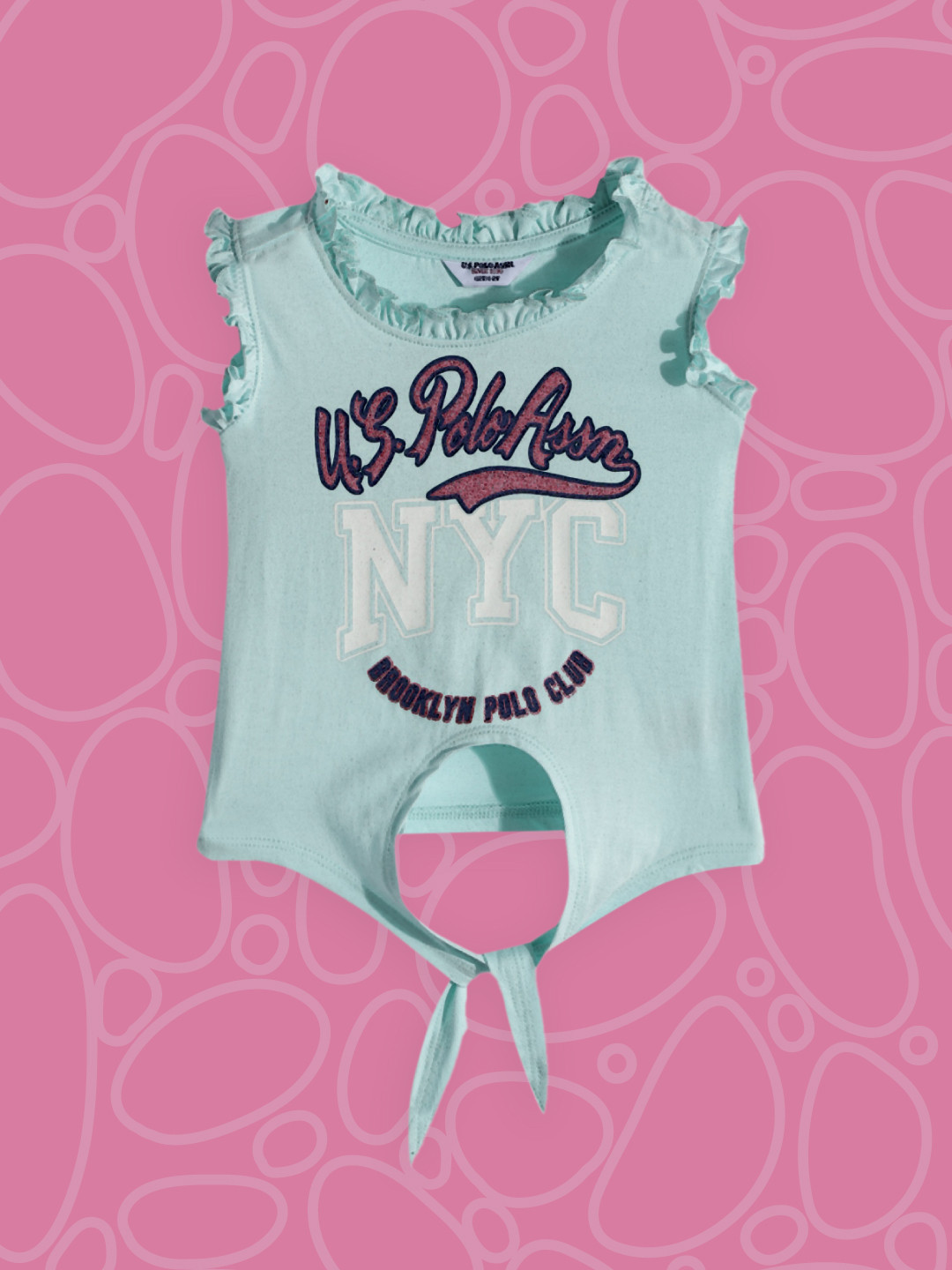 U.S. Polo Assn. Kids Girls Blue Printed Pure Cotton Top