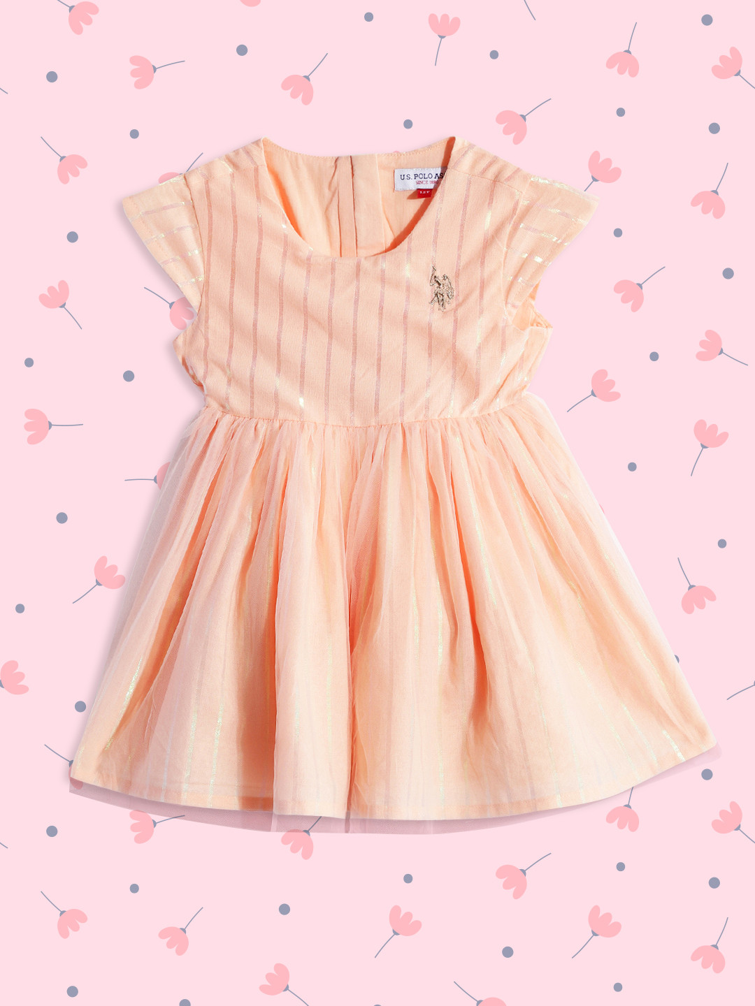 U S Polo Assn Kids Peach-Coloured Striped Dress