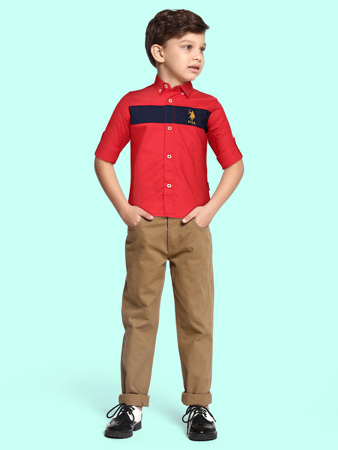 U.S. Polo Assn. Kids Boys Red Solid Pure Cotton Casual Shirt