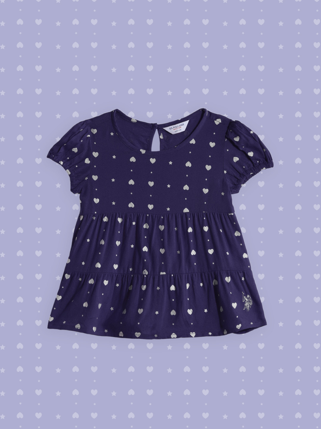 U S Polo Assn Kids Navy Blue Print Tiered Top