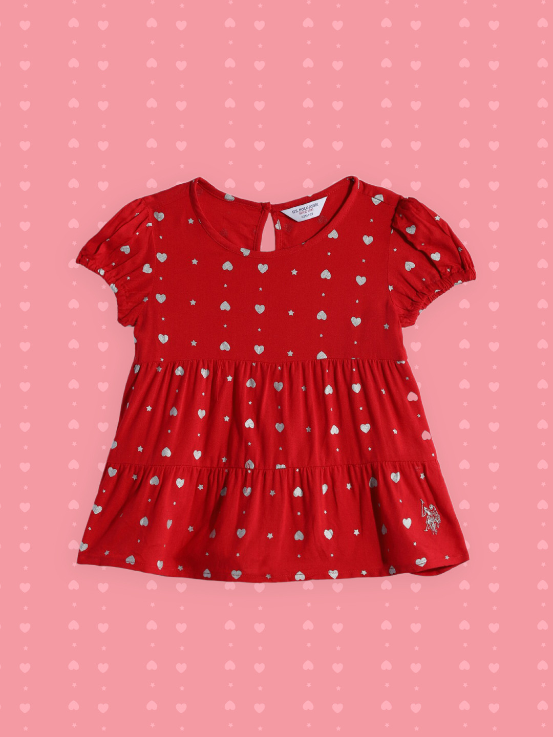 U S Polo Assn Kids Red Print Tiered Top