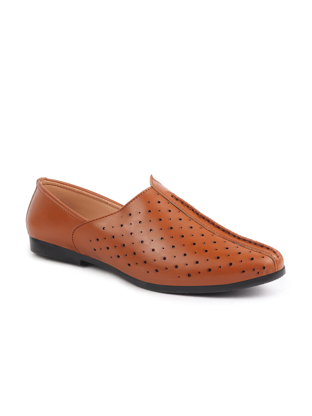 FAUSTO Men Tan PU Lightweight Mojaris With Cut-Outs