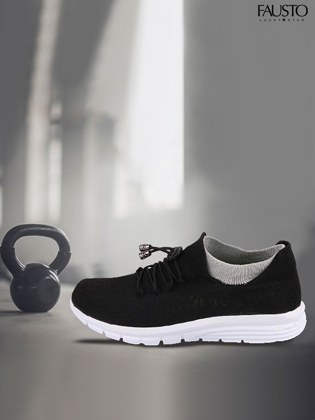 FAUSTO Men Black Mesh Walking Non-Marking With Memory Foam Sports Slip-On Shoes