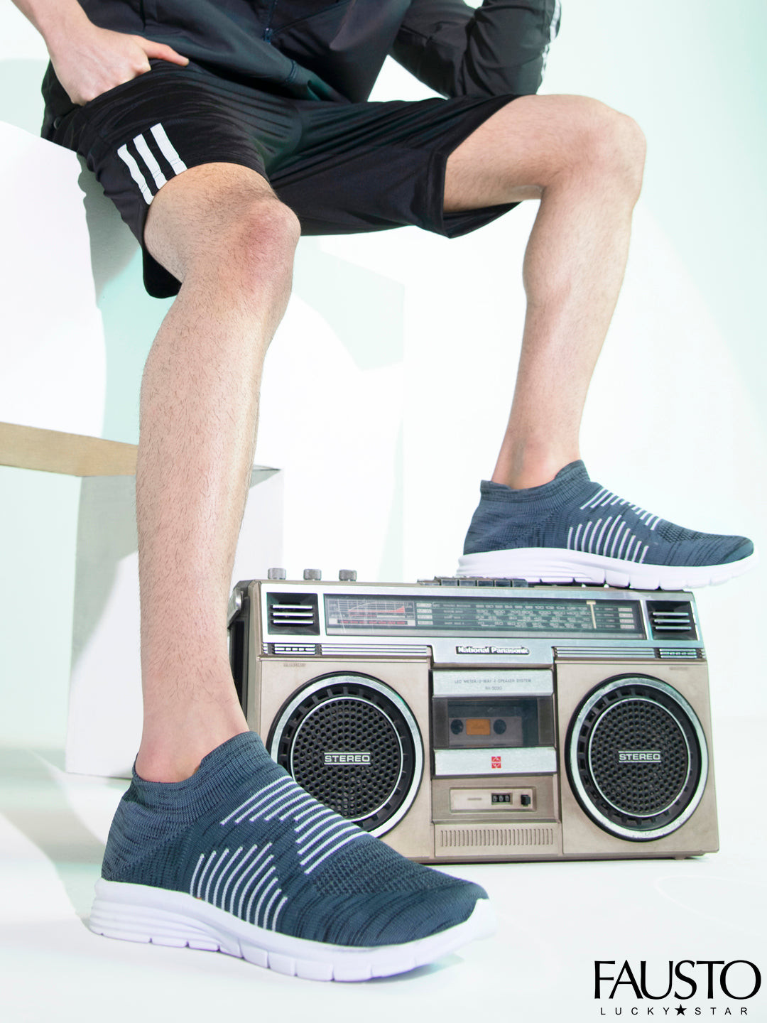 FAUSTO Men Navy Blue Mesh & White Walking Shoes