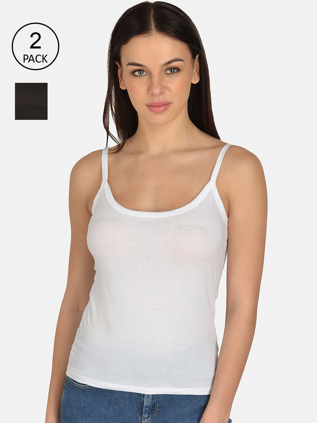 mod & shy Women Pack Of 2 Black & White Solid Camisoles