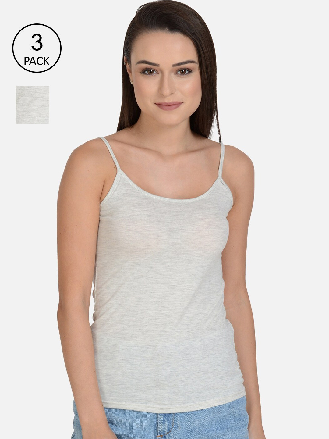 mod & shy Women Pack Of 3 Grey Solid Camisole MS1545454