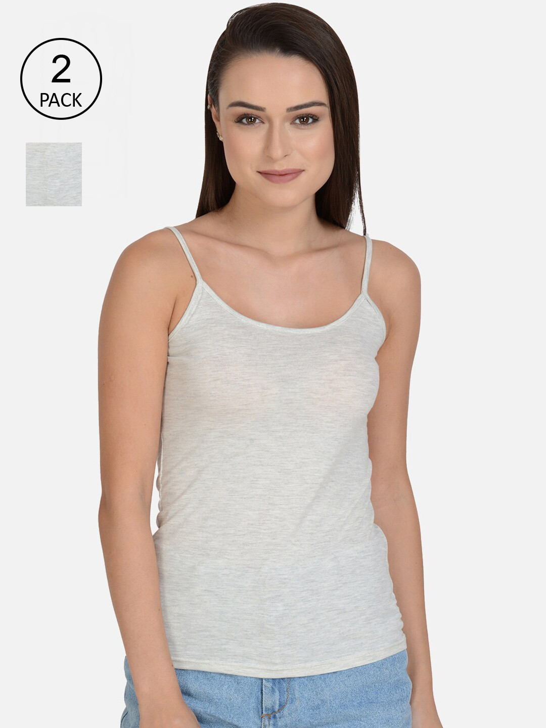 mod & shy Women Pack Of 2 Grey Solid Camisoles MS154154