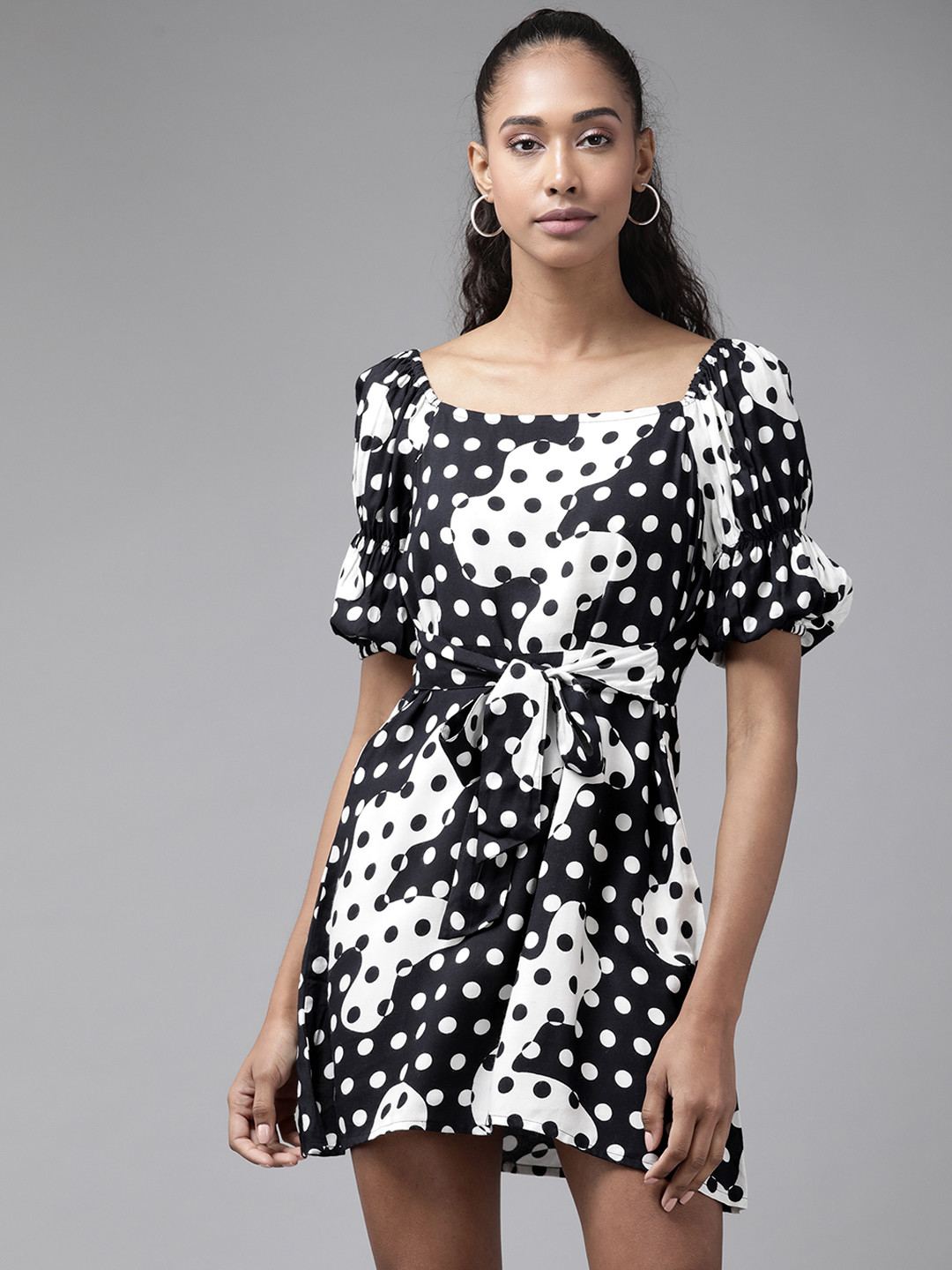 The Dry State Black & White Printed Mini Fit & Flare Dress