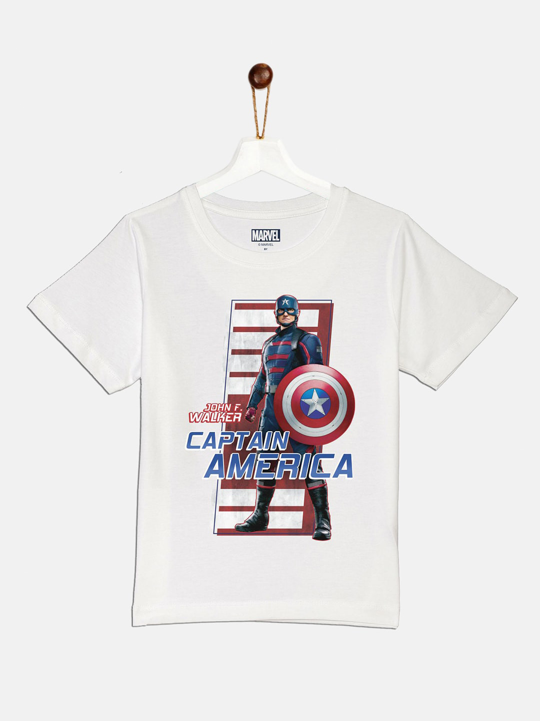 YK Marvel Boys White Captain America Printed Cotton T-shirt